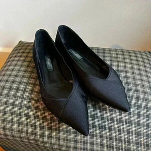 Casadei Black Satin Pointed Toe V-Cut Flats Women's Size 8.5 Made in Italy
